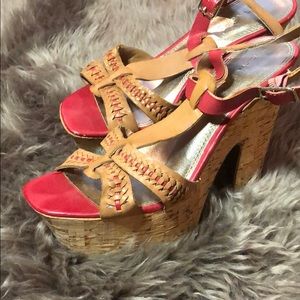 Brown/Red Cork Sandal Heel
